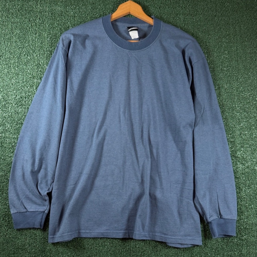 EZ Gear Shirt Mens Large Blue Good Long Sleeve Micro Stripe Ribbed Cuffs